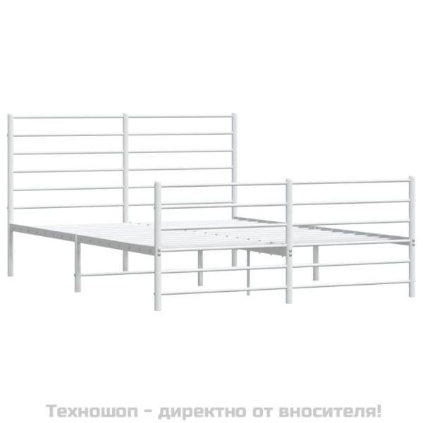 Метална рамка за легло с горна и долна табла, бяла, 140x190 см