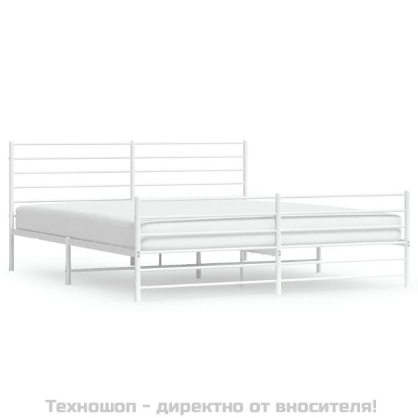 Метална рамка за легло с горна и долна табла, бяла, 200x200 см