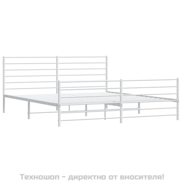 Метална рамка за легло с горна и долна табла, бяла, 200x200 см