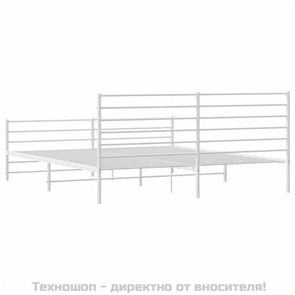Метална рамка за легло с горна и долна табла, бяла, 200x200 см