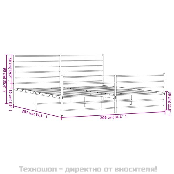 Метална рамка за легло с горна и долна табла, бяла, 200x200 см
