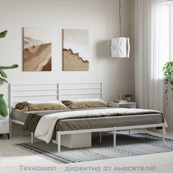 Метална рамка за легло с горна табла, бяла, 180x200 см
