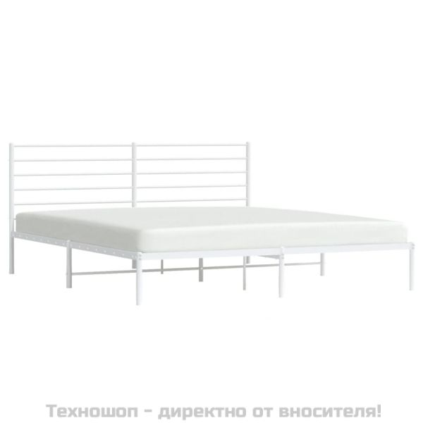 Метална рамка за легло с горна табла, бяла, 180x200 см
