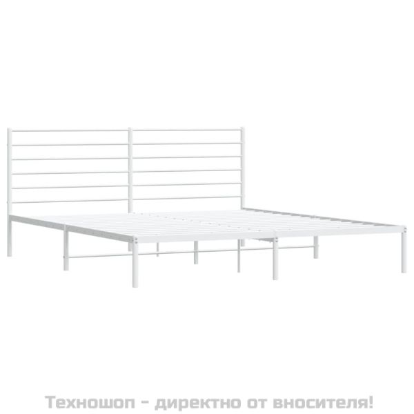 Метална рамка за легло с горна табла, бяла, 180x200 см