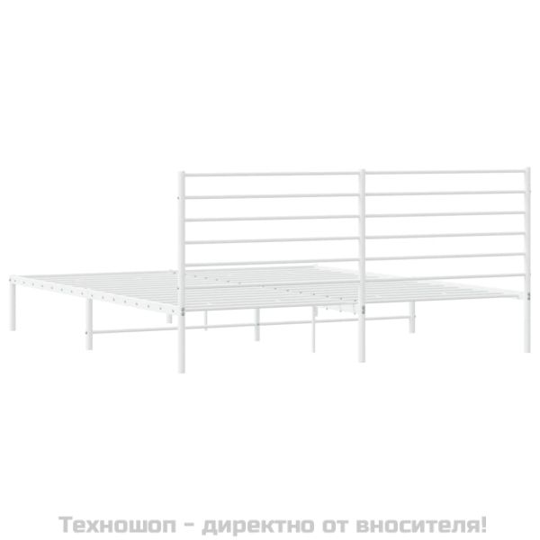Метална рамка за легло с горна табла, бяла, 180x200 см