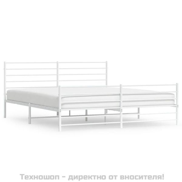 Метална рамка за легло с горна и долна табла, бяла, 180x200 см