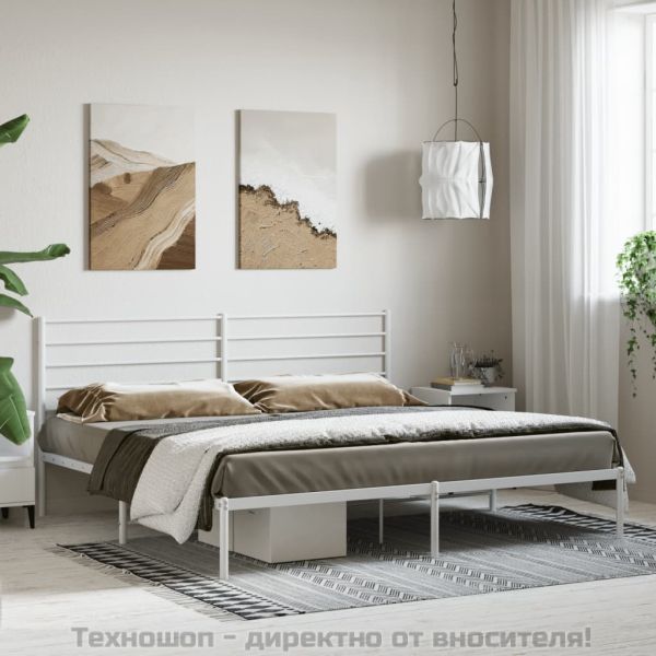 Метална рамка за легло с горна табла, черна, 193x203 см