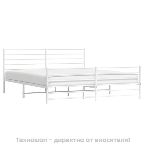 Метална рамка за легло с горна и долна табла, бяла, 183x213 см
