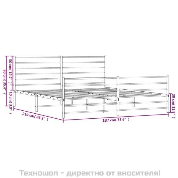 Метална рамка за легло с горна и долна табла, бяла, 183x213 см