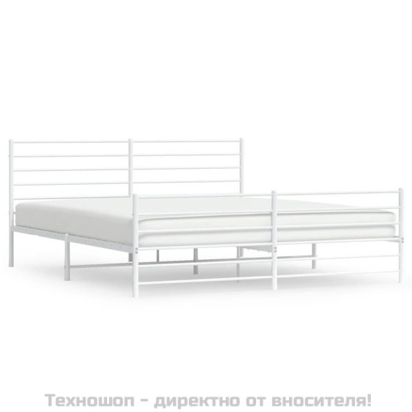 Метална рамка за легло с горна и долна табла, бяла, 193x203 см