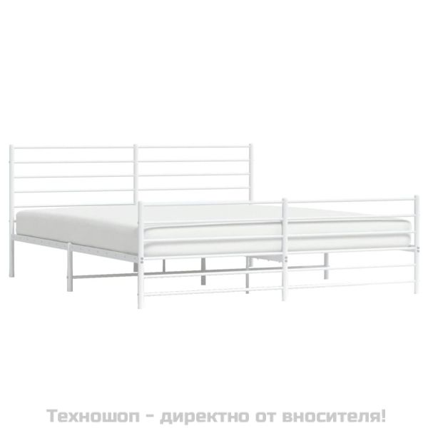 Метална рамка за легло с горна и долна табла, бяла, 193x203 см