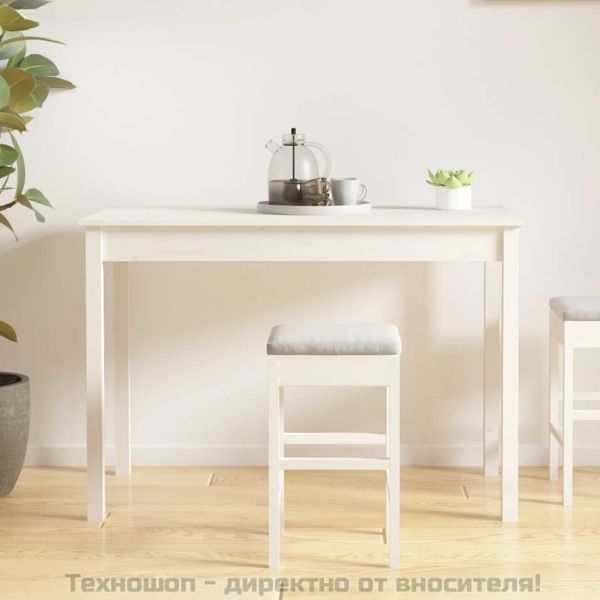 Трапезна маса,Бяло, 110x55x75 см, борово дърво масив