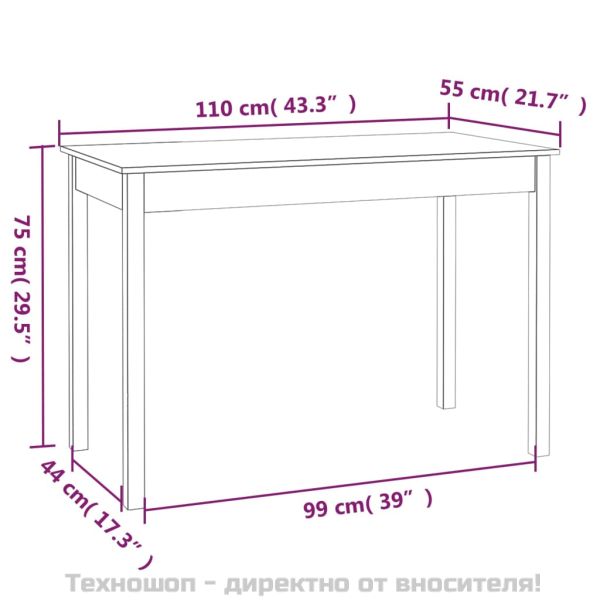 Трапезна маса,Бяло, 110x55x75 см, борово дърво масив