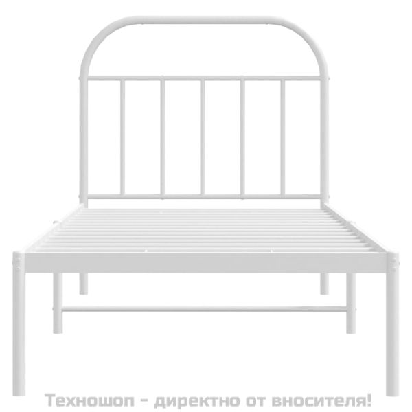 Метална рамка за легло с горна табла, бяла, 90x190 см