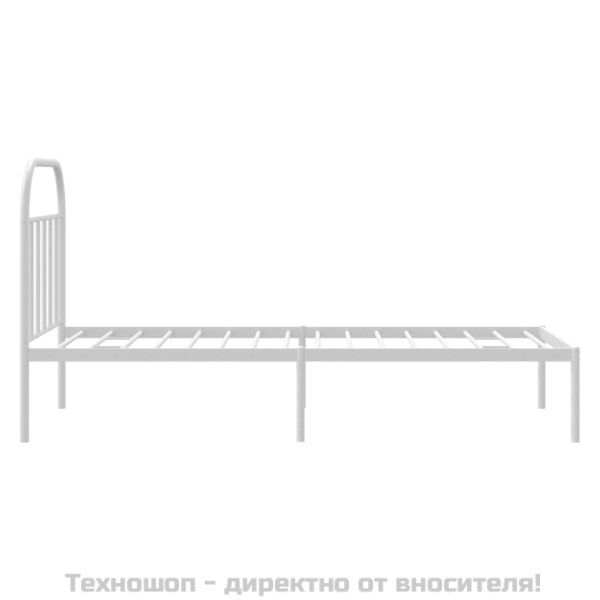 Метална рамка за легло с горна табла, бяла, 90x190 см
