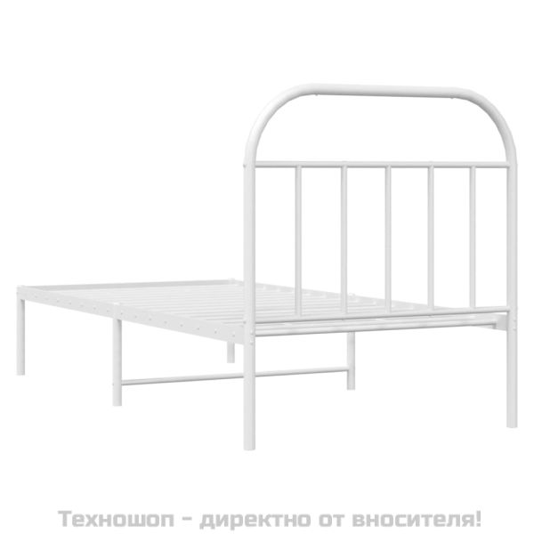 Метална рамка за легло с горна табла, бяла, 90x190 см