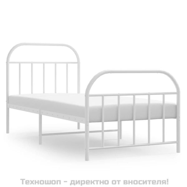 Метална рамка за легло с горна и долна табла, бяла, 90x190 см