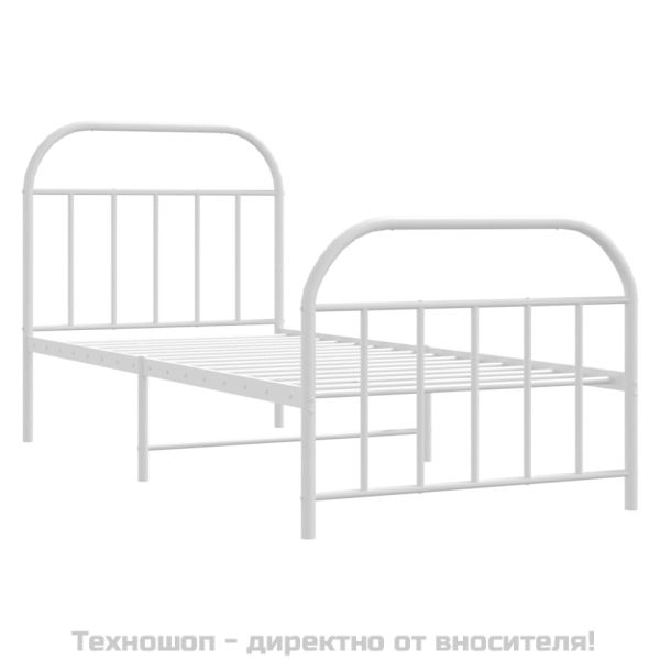 Метална рамка за легло с горна и долна табла, бяла, 90x190 см