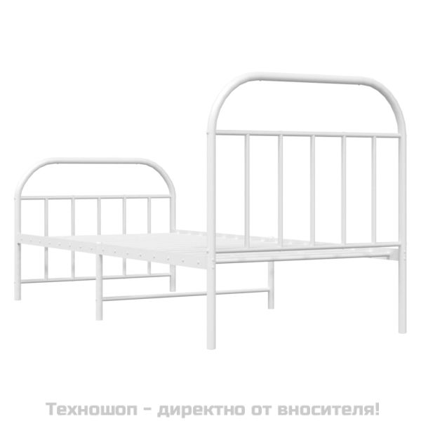 Метална рамка за легло с горна и долна табла, бяла, 90x190 см