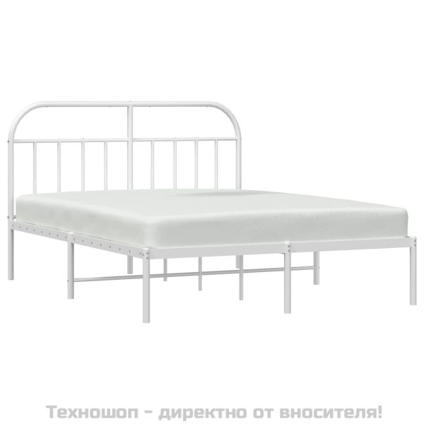 Метална рамка за легло с горна табла, бяла, 140x190 см