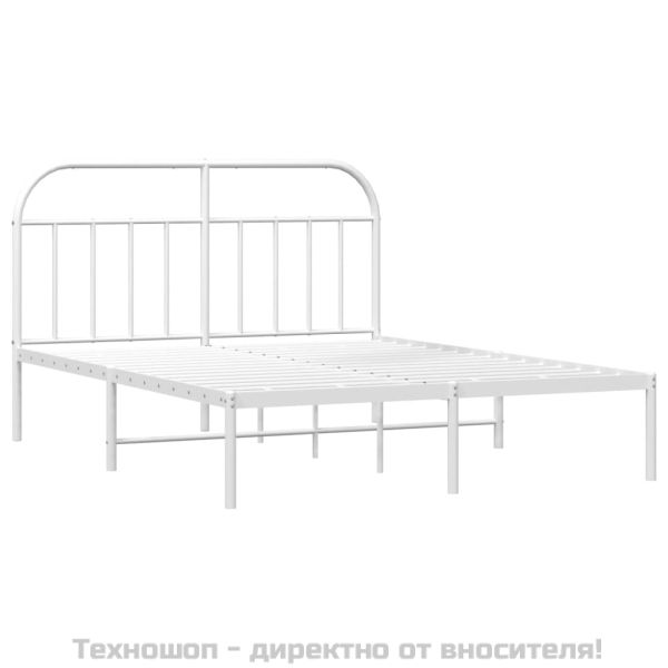 Метална рамка за легло с горна табла, бяла, 140x190 см