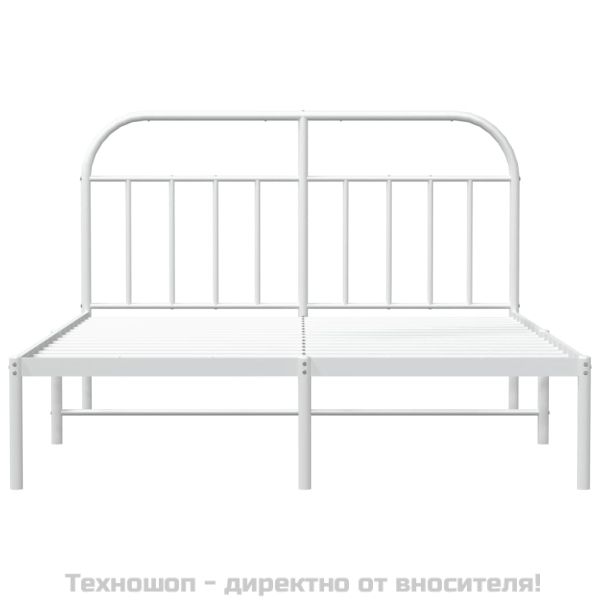Метална рамка за легло с горна табла, бяла, 140x190 см