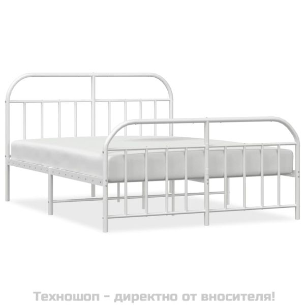 Метална рамка за легло с горна и долна табла, бяла, 160x200 см