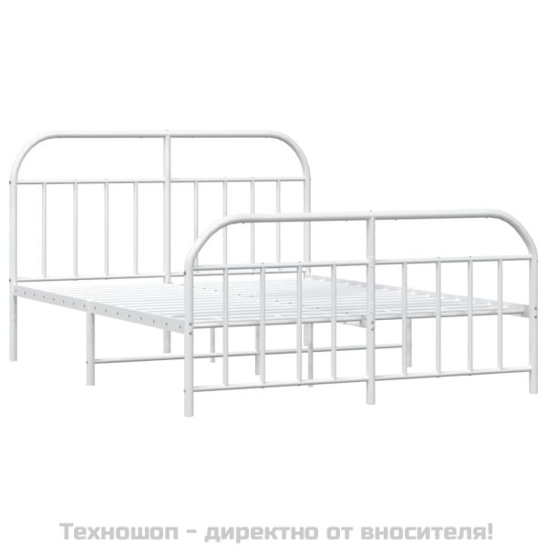 Метална рамка за легло с горна и долна табла, бяла, 160x200 см