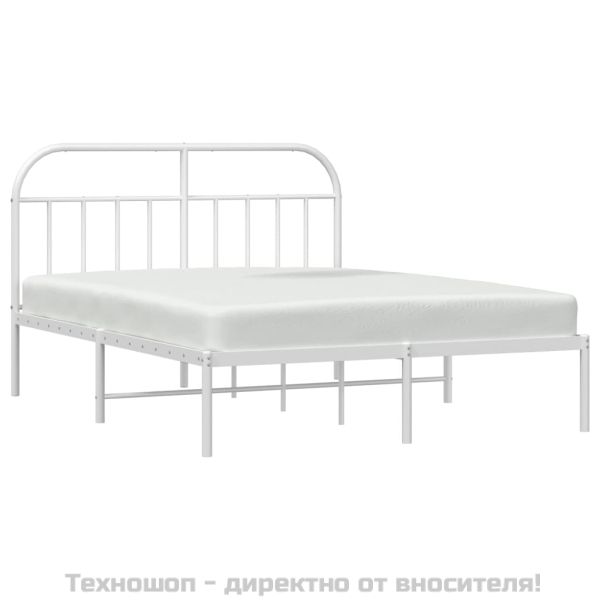 Метална рамка за легло с горна табла, бяла, 160x200 см