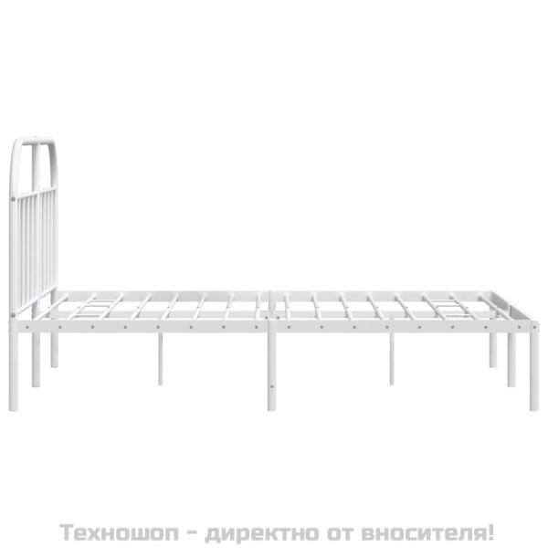 Метална рамка за легло с горна табла, бяла, 160x200 см