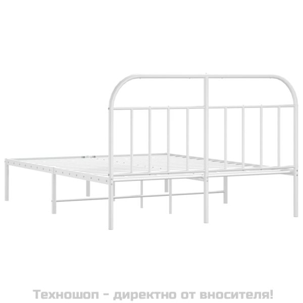 Метална рамка за легло с горна табла, бяла, 160x200 см