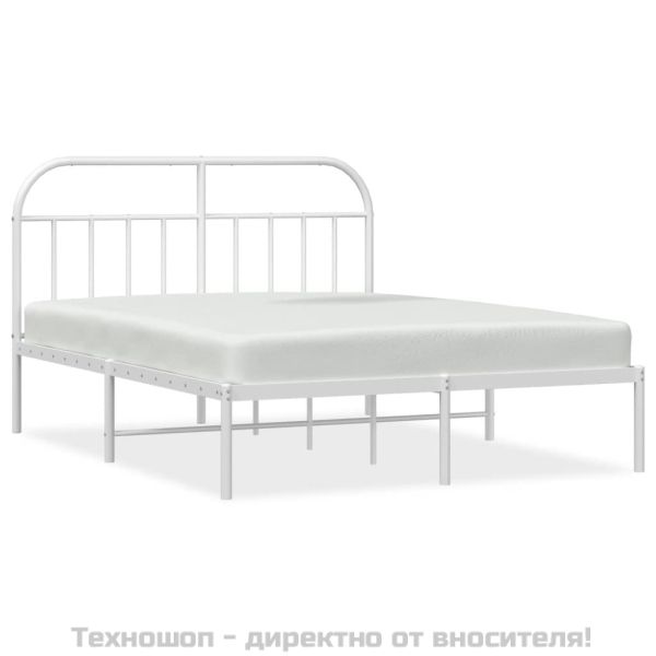 Метална рамка за легло с горна табла, бяла, 140x200 см