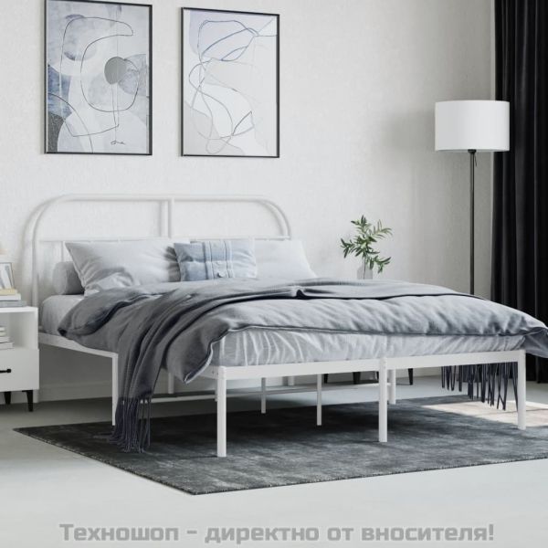 Метална рамка за легло с горна табла, бяла, 140x200 см