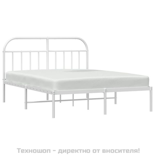 Метална рамка за легло с горна табла, бяла, 140x200 см