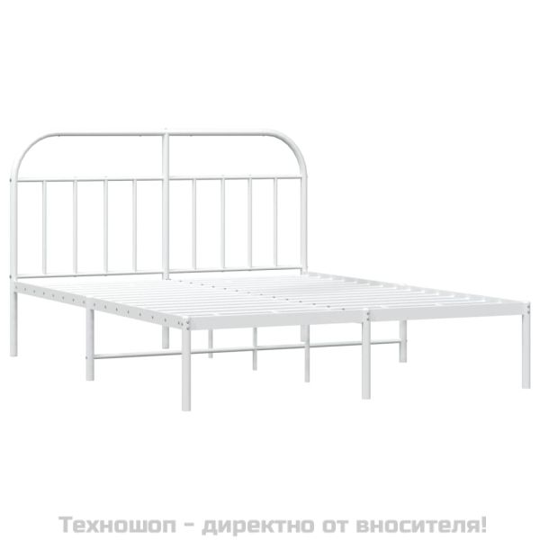 Метална рамка за легло с горна табла, бяла, 140x200 см