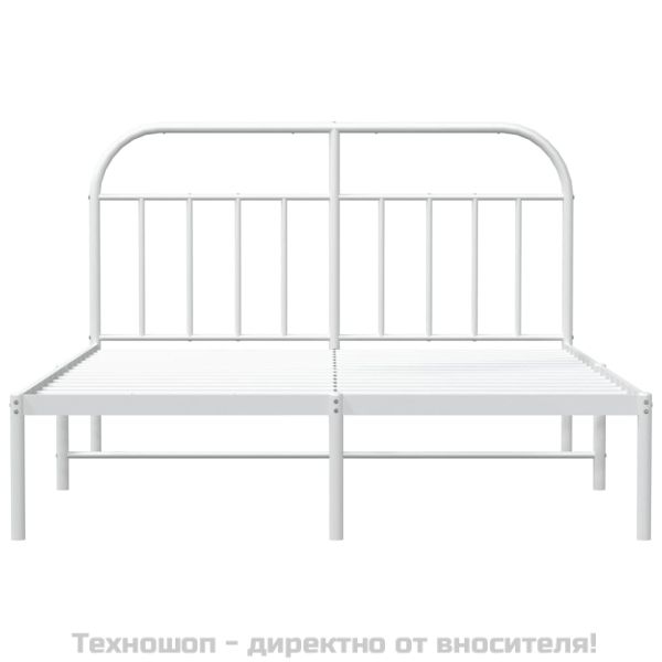 Метална рамка за легло с горна табла, бяла, 140x200 см