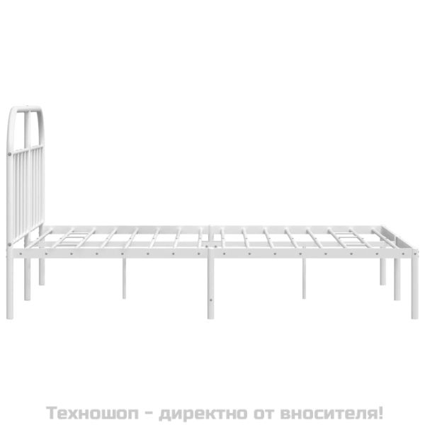 Метална рамка за легло с горна табла, бяла, 140x200 см