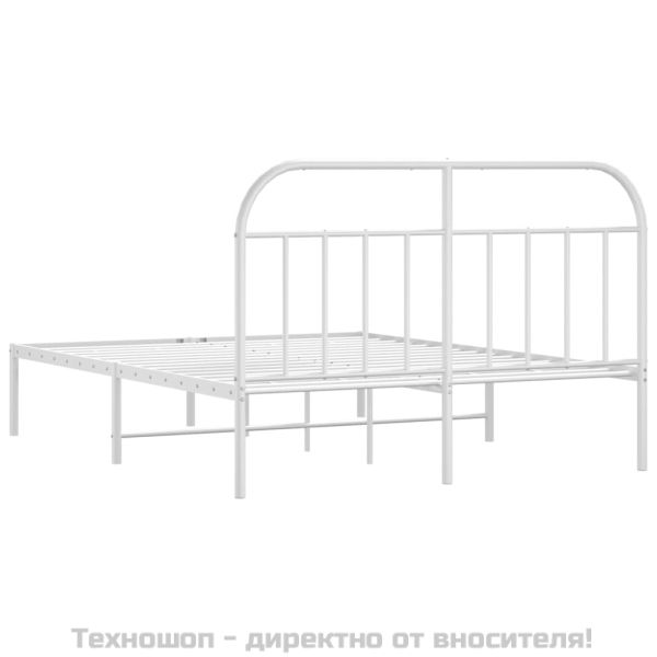 Метална рамка за легло с горна табла, бяла, 140x200 см