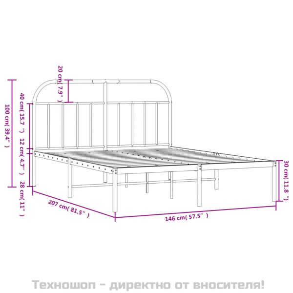 Метална рамка за легло с горна табла, бяла, 140x200 см