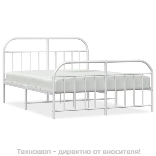 Метална рамка за легло с горна и долна табла, бяла, 140x190 см