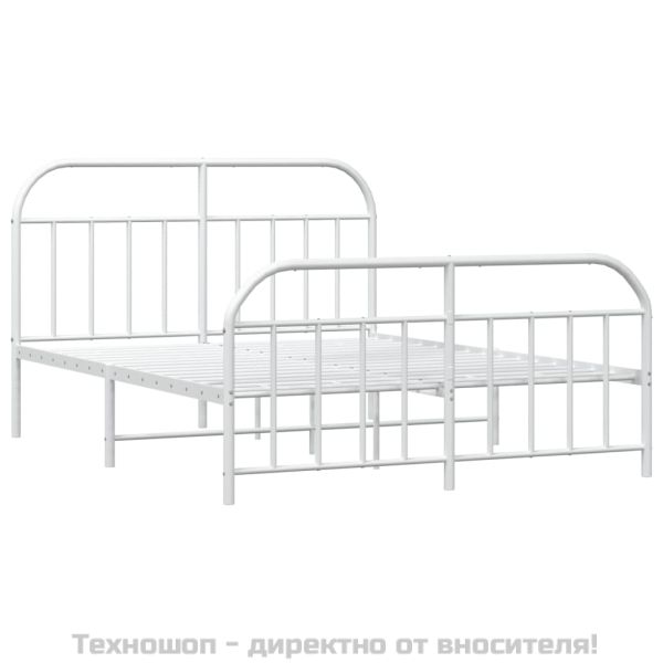 Метална рамка за легло с горна и долна табла, бяла, 140x190 см