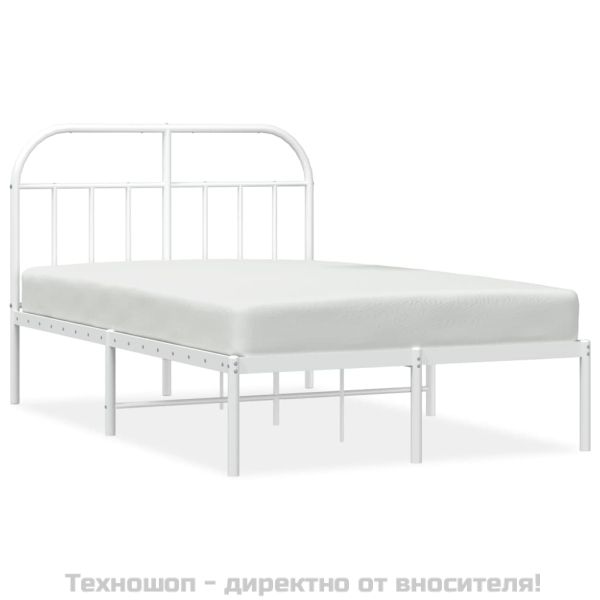 Метална рамка за легло с горна табла, бяла, 135x190 см