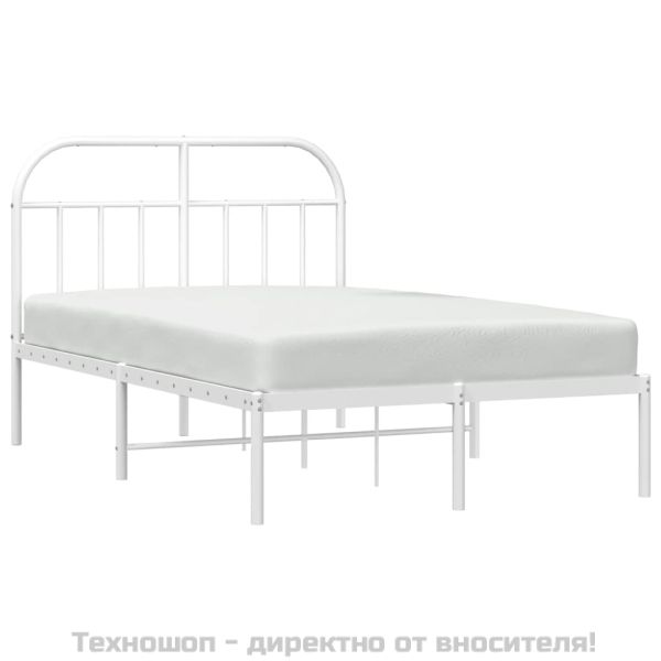 Метална рамка за легло с горна табла, бяла, 135x190 см