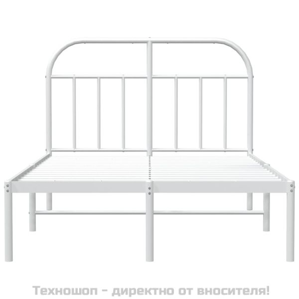 Метална рамка за легло с горна табла, бяла, 135x190 см
