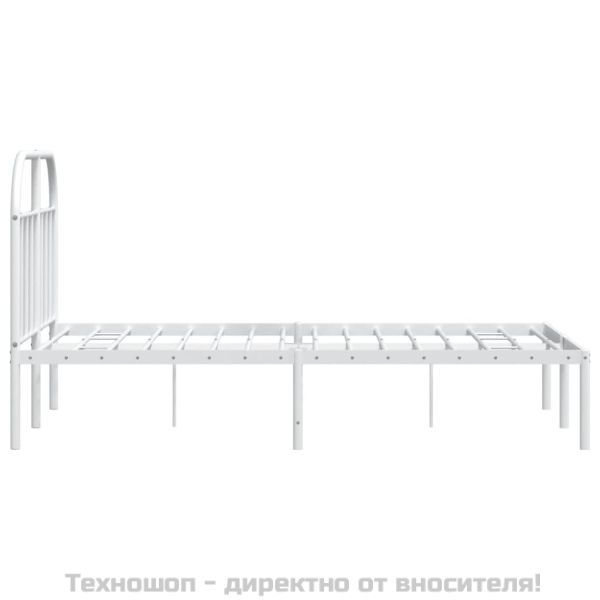 Метална рамка за легло с горна табла, бяла, 135x190 см