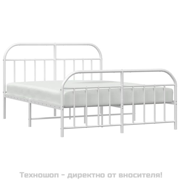 Метална рамка за легло с горна и долна табла, бяла, 135x190 см