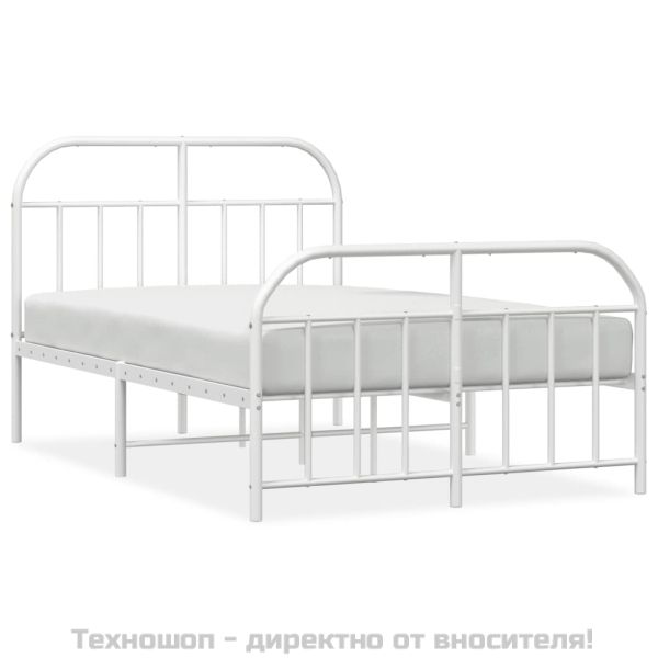 Метална рамка за легло с горна и долна табла, бяла, 120x190 см