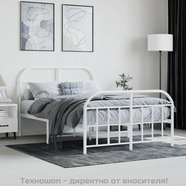Метална рамка за легло с горна и долна табла, бяла, 120x190 см