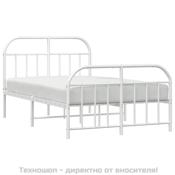 Метална рамка за легло с горна и долна табла, бяла, 120x190 см