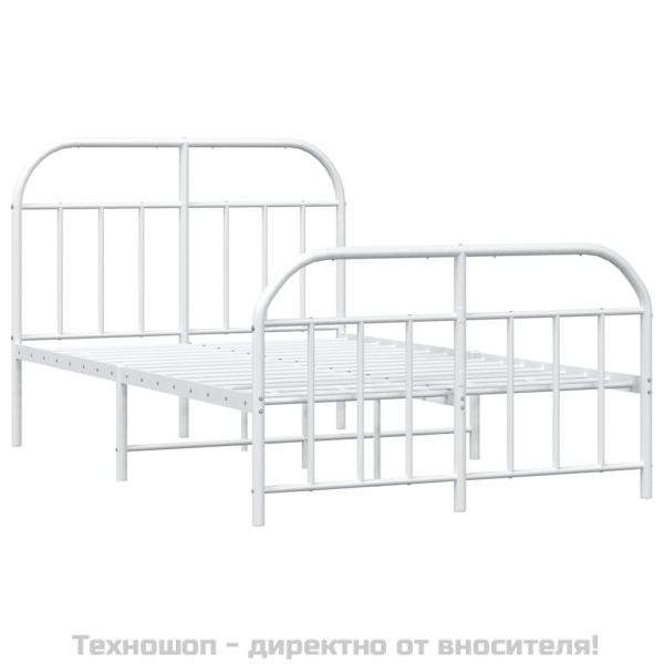 Метална рамка за легло с горна и долна табла, бяла, 120x190 см